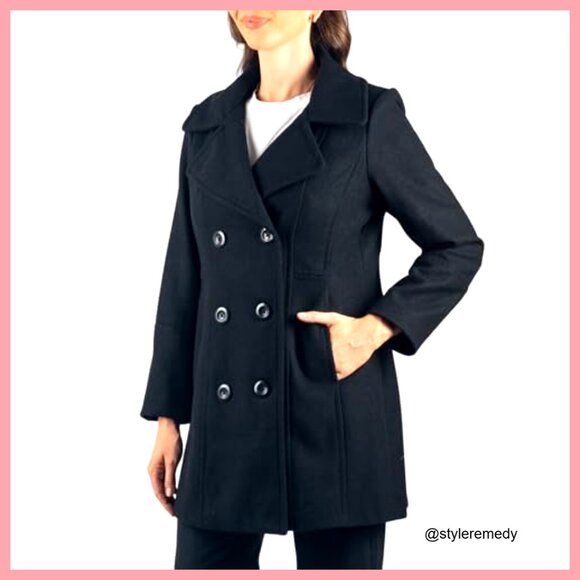 Wool Blend Peacoat Double Breasted Winter Coat A-Line Jacket - Picture 6 of 7